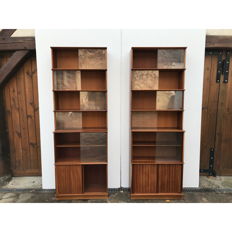 Pair of Oscar vintage mahogany bookcases, 1970