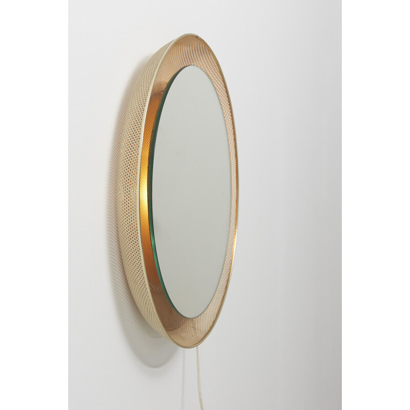 Vintage round mirror backlit by Mathieu Mategot for Artimeta, Netherlands 1956