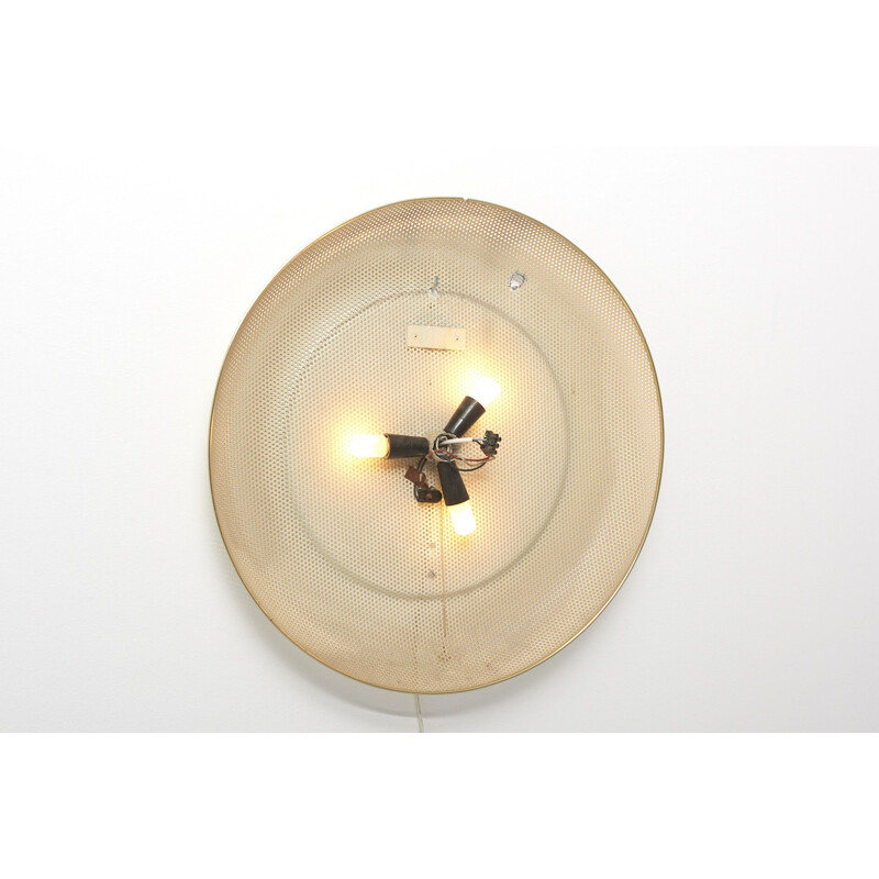 Vintage round mirror backlit by Mathieu Mategot for Artimeta, Netherlands 1956