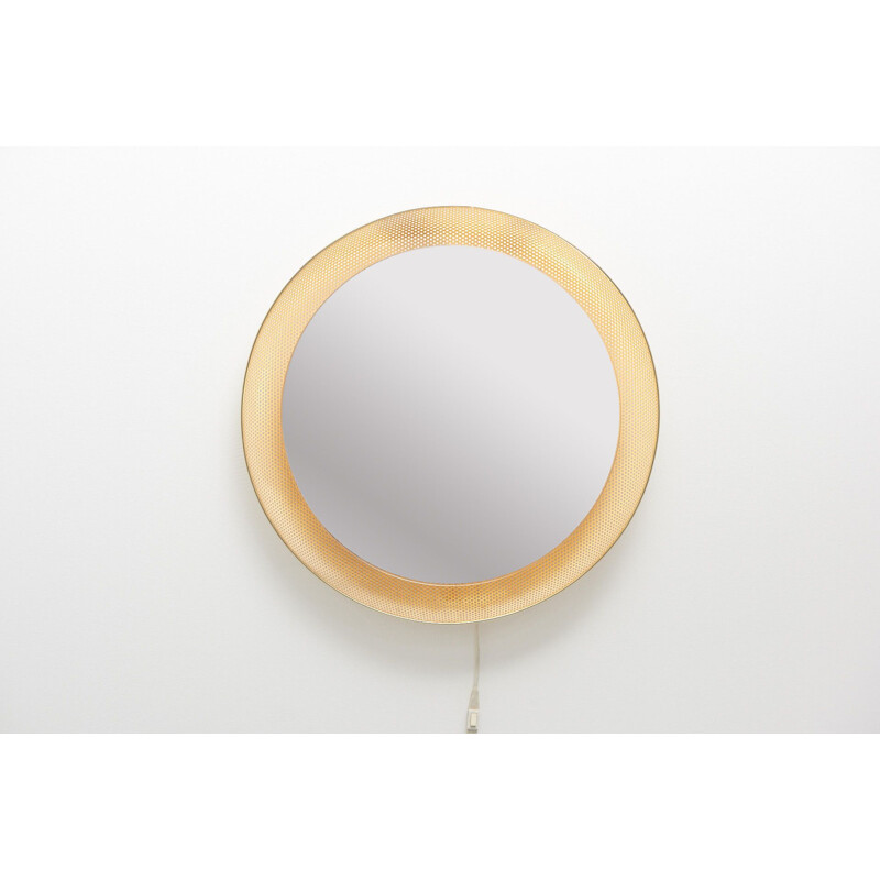 Vintage round mirror backlit by Mathieu Mategot for Artimeta, Netherlands 1956