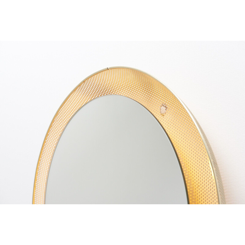 Vintage round mirror backlit by Mathieu Mategot for Artimeta, Netherlands 1956
