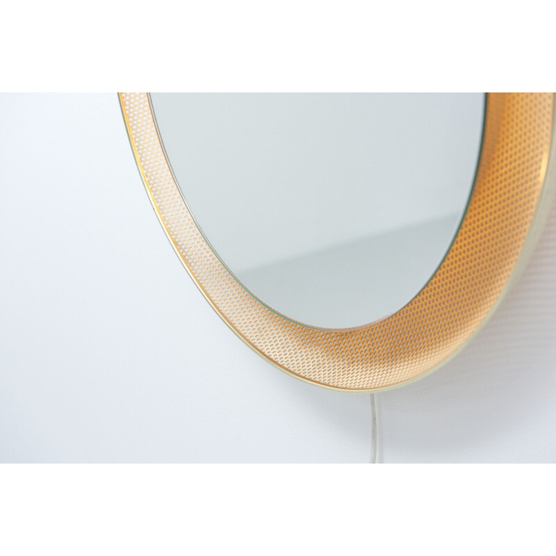 Vintage round mirror backlit by Mathieu Mategot for Artimeta, Netherlands 1956