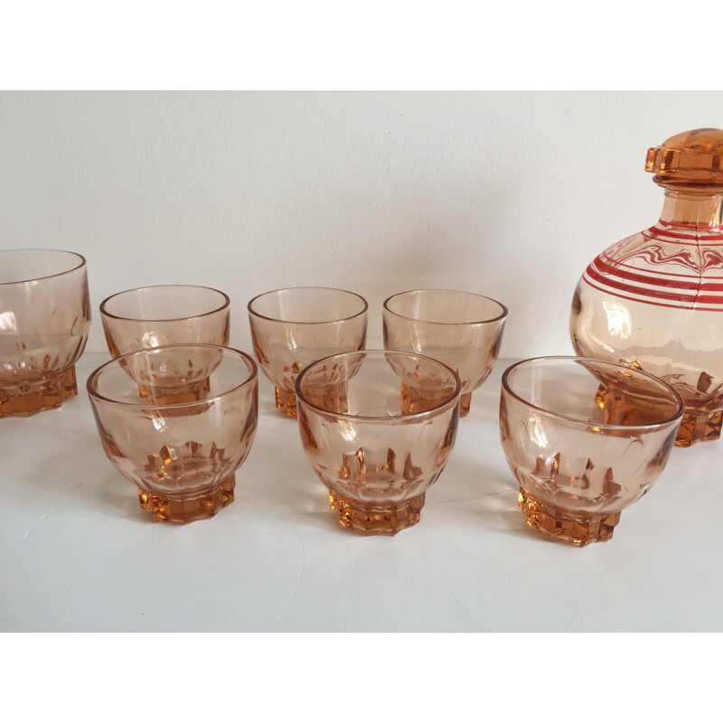 Vintage pink glass digestive set, France