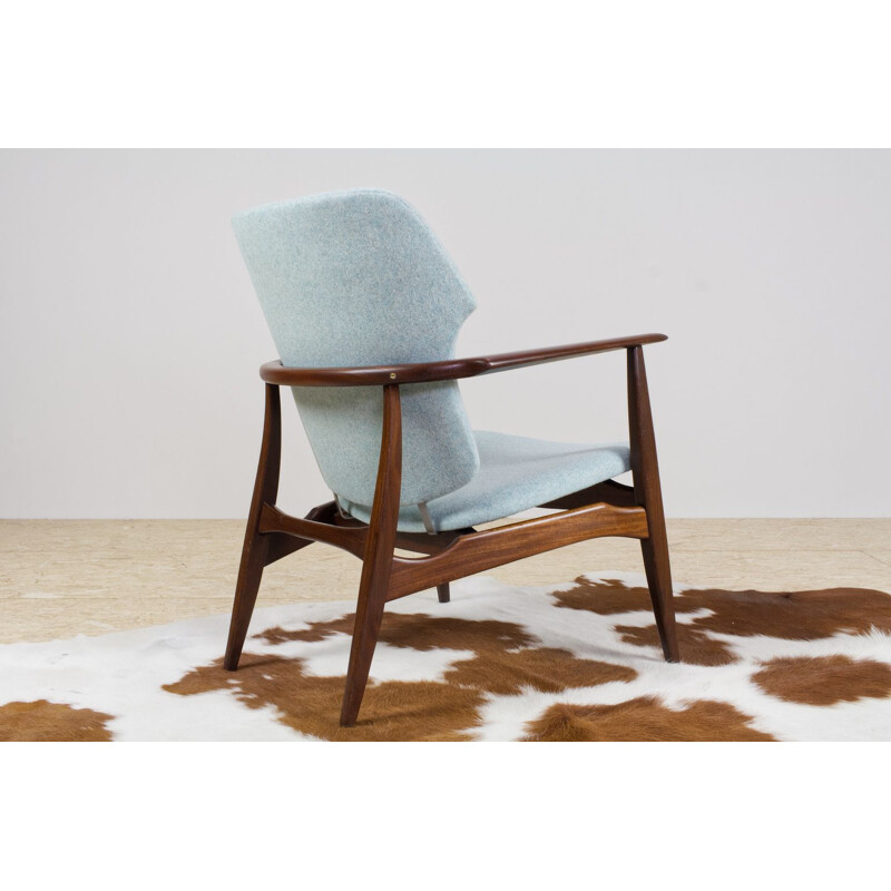 Vintage felt and teak lounge armchair, Tolga Louis van Teeffelen 1960