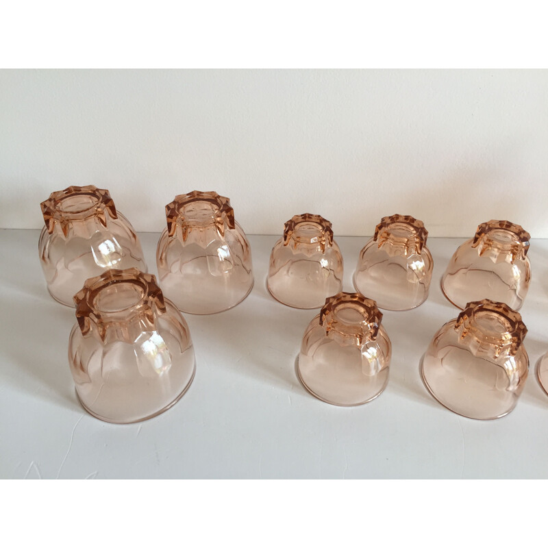 Vintage pink glass digestive set, France