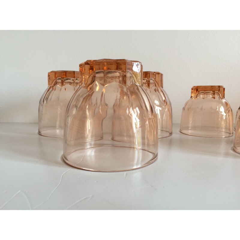 Vintage pink glass digestive set, France