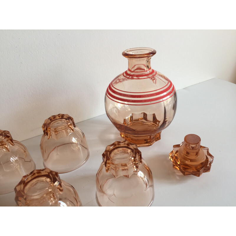 Vintage pink glass digestive set, France