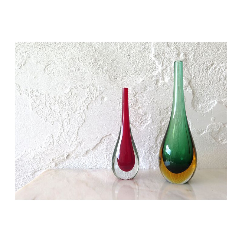 Paire de vases vintage à fleurs en verre de Murano