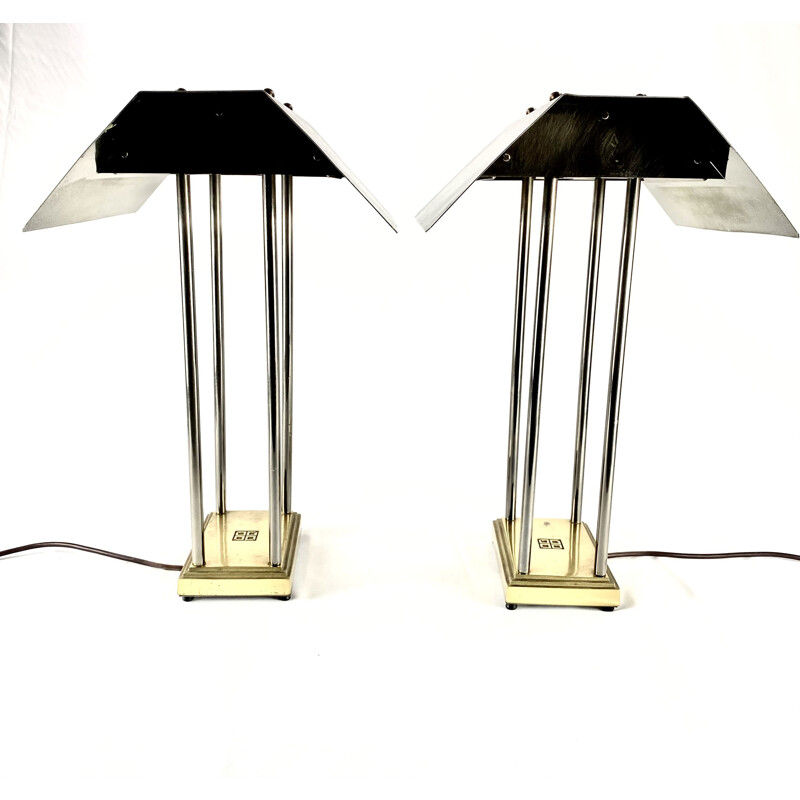 Pair of vintage Mega Watt brass lamps, Peter Ghyczy, Netherlands 1981