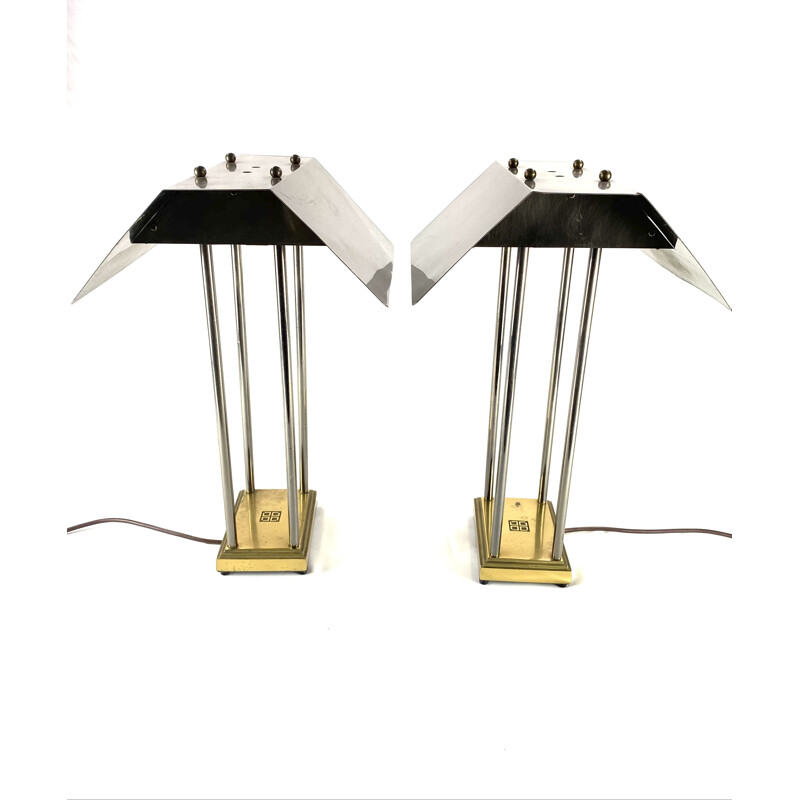 Pair of vintage Mega Watt brass lamps, Peter Ghyczy, Netherlands 1981