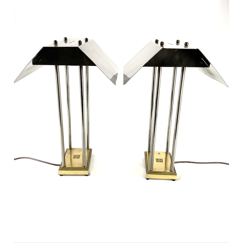 Pair of vintage Mega Watt brass lamps, Peter Ghyczy, Netherlands 1981