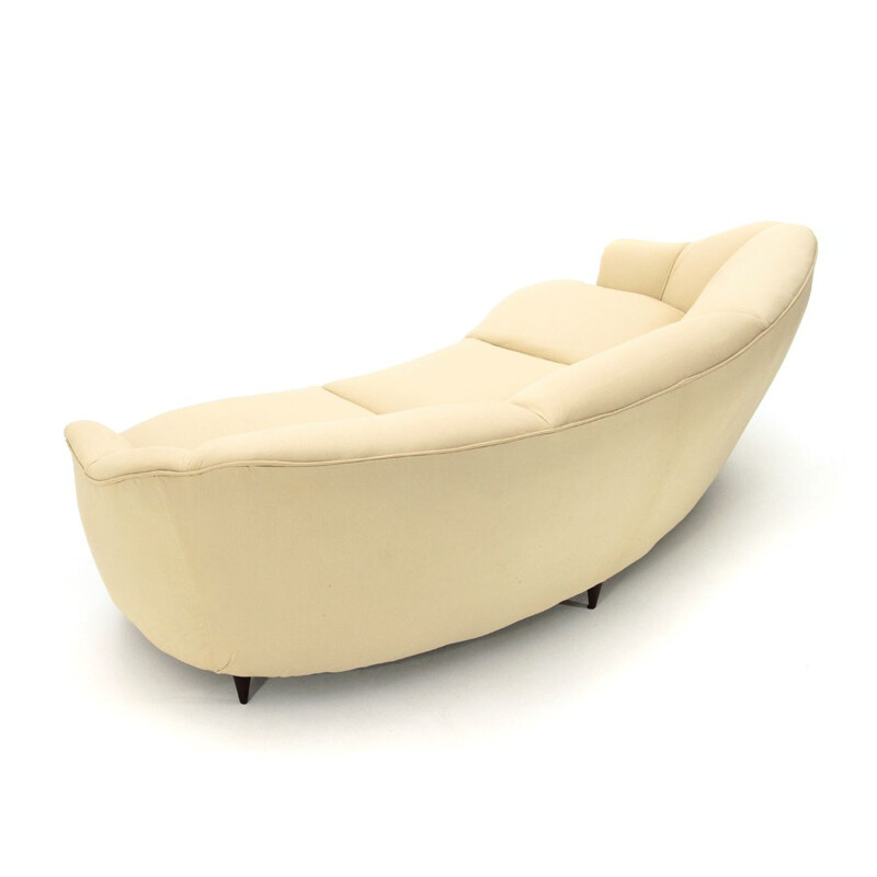 Vintage 3 seater curved sofa in cream white fabric 1940