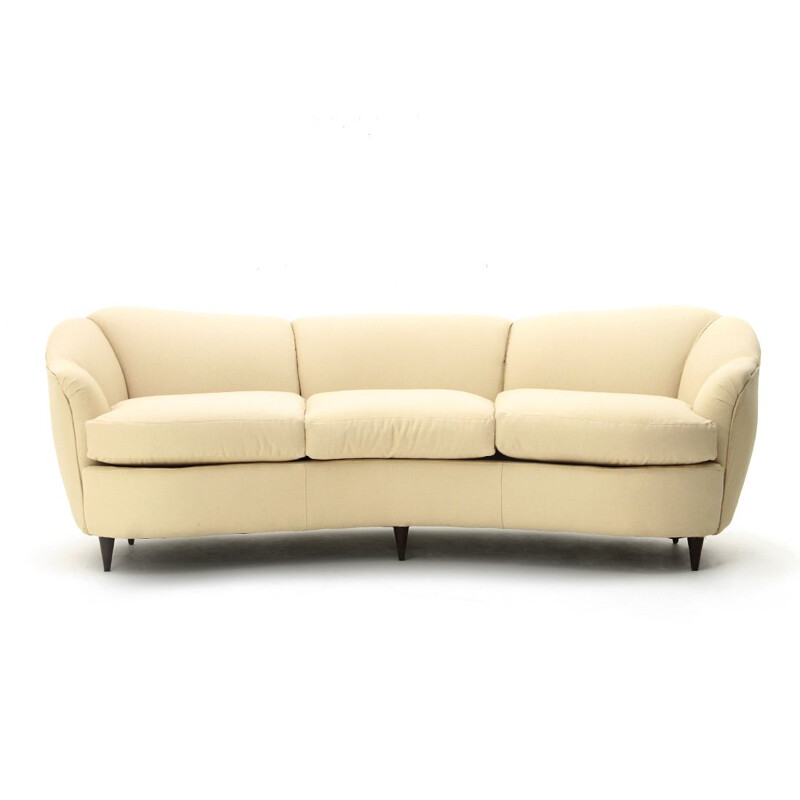 Vintage 3-Sitzer-Sofa mit geschwungenem Rücken in cremeweißem Stoff 1940