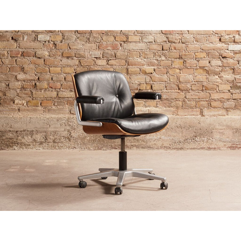 Vintage black leatherette office armchair by Martin Stoll