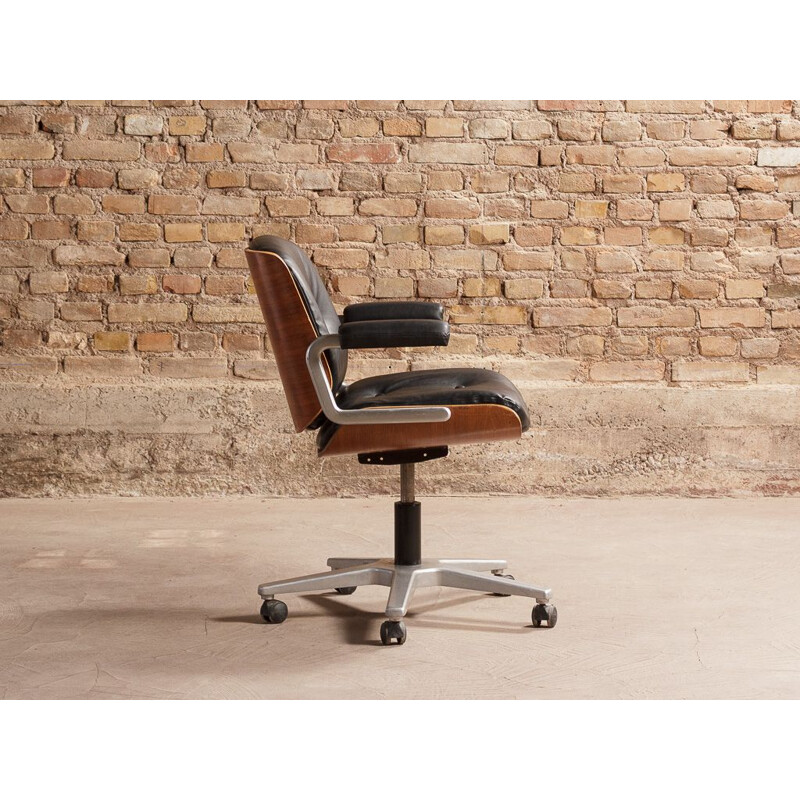 Vintage black leatherette office armchair by Martin Stoll