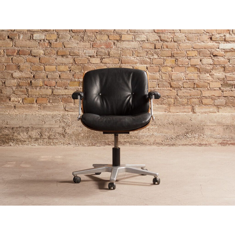 Fauteuil de bureau vintage en simili cuir noir par Martin Stoll