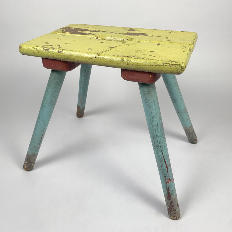 Vintage industrial wood stool 1930