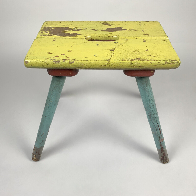 Vintage industrial wood stool 1930