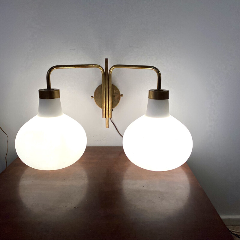 Vintage brass and opaline wall lamp