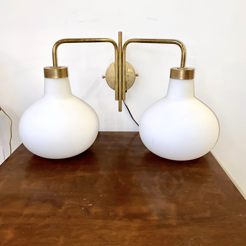 Vintage brass and opaline wall lamp