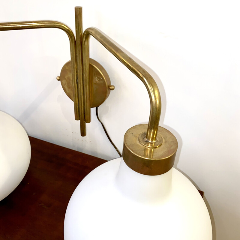 Vintage brass and opaline wall lamp