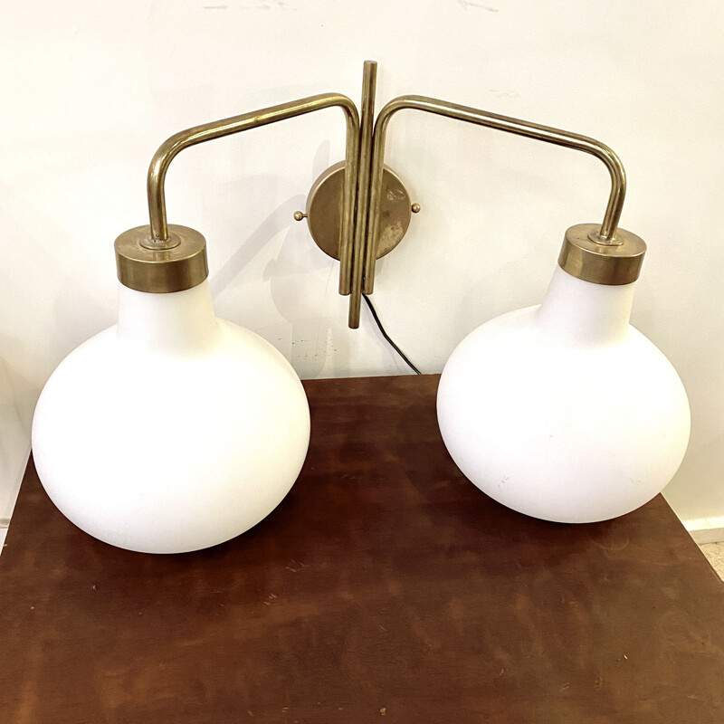 Vintage brass and opaline wall lamp