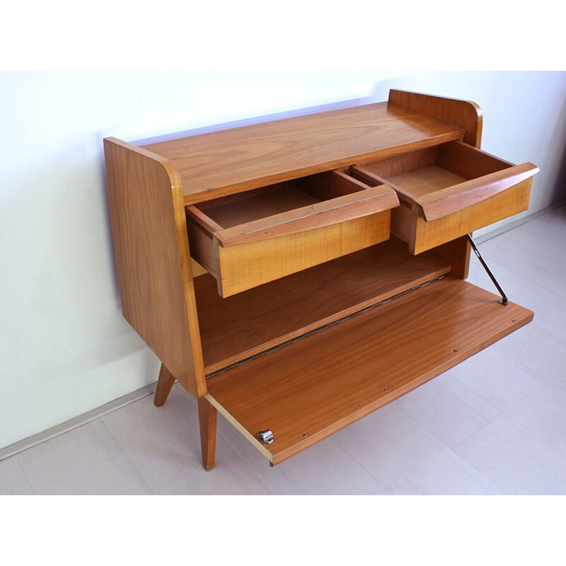 Cherrywood storage cabinet with mirror - 1950s