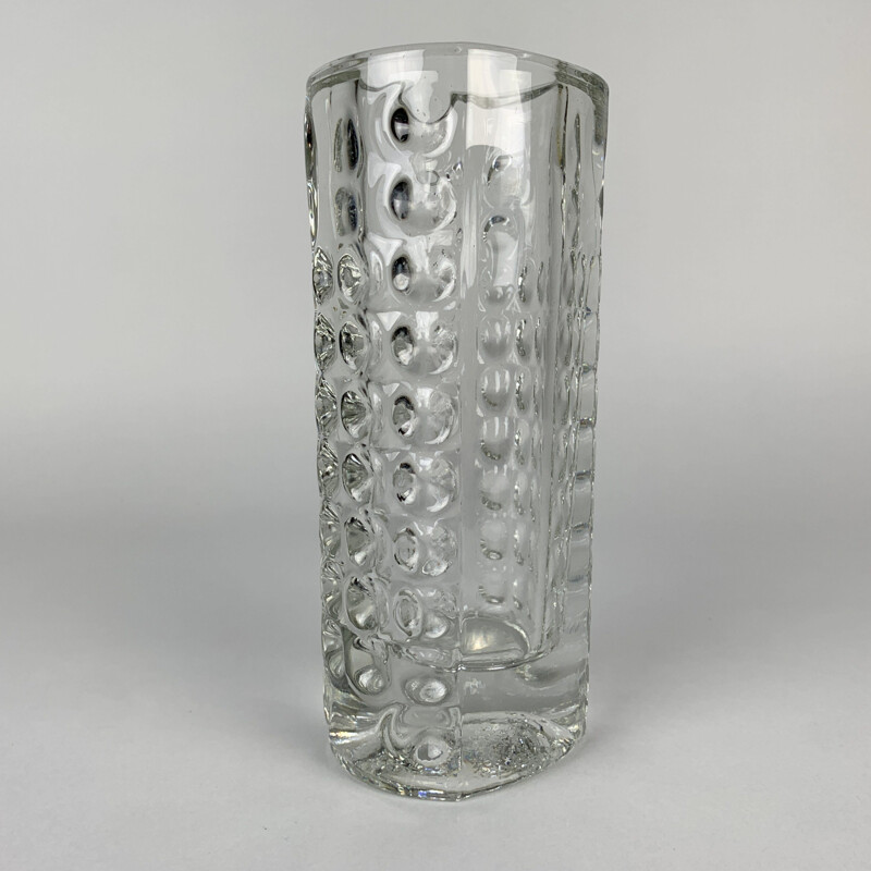 Vintage heavy glass vase by Rudolf Jurnikl for Rudolfova Hut, Czechoslovakia 1962