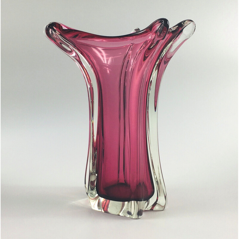 Grand vase vintage en verre de Murano Fratelli Toso 1950