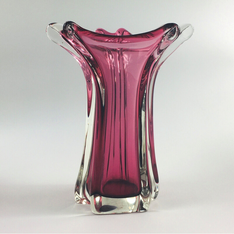 Grand vase vintage en verre de Murano Fratelli Toso 1950