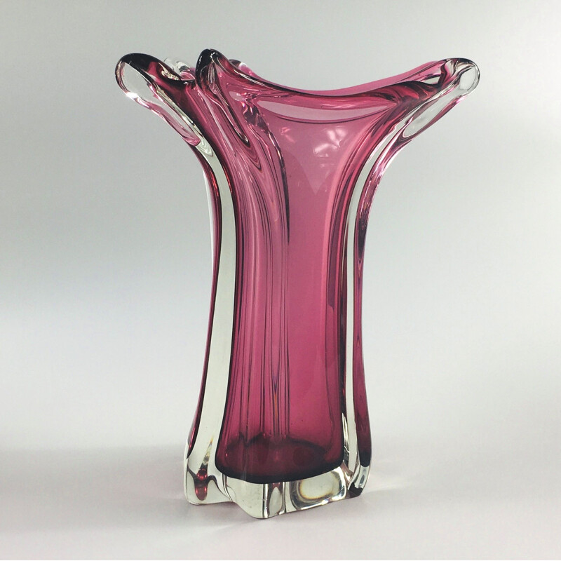 Grand vase vintage en verre de Murano Fratelli Toso 1950
