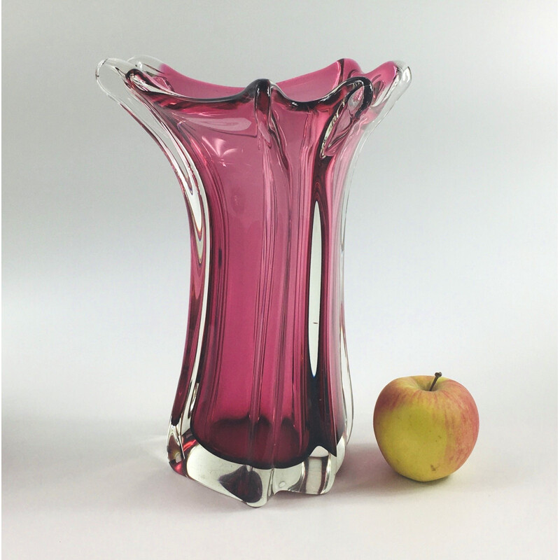 Grand vase vintage en verre de Murano Fratelli Toso 1950