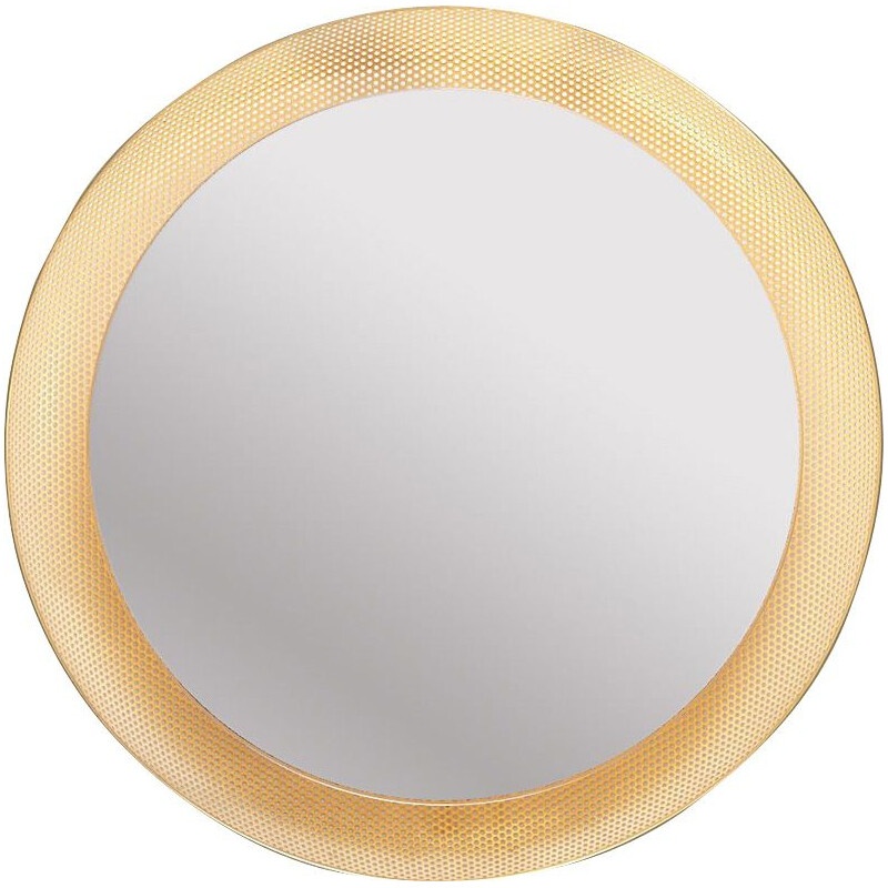 Vintage round mirror backlit by Mathieu Mategot for Artimeta, Netherlands 1956