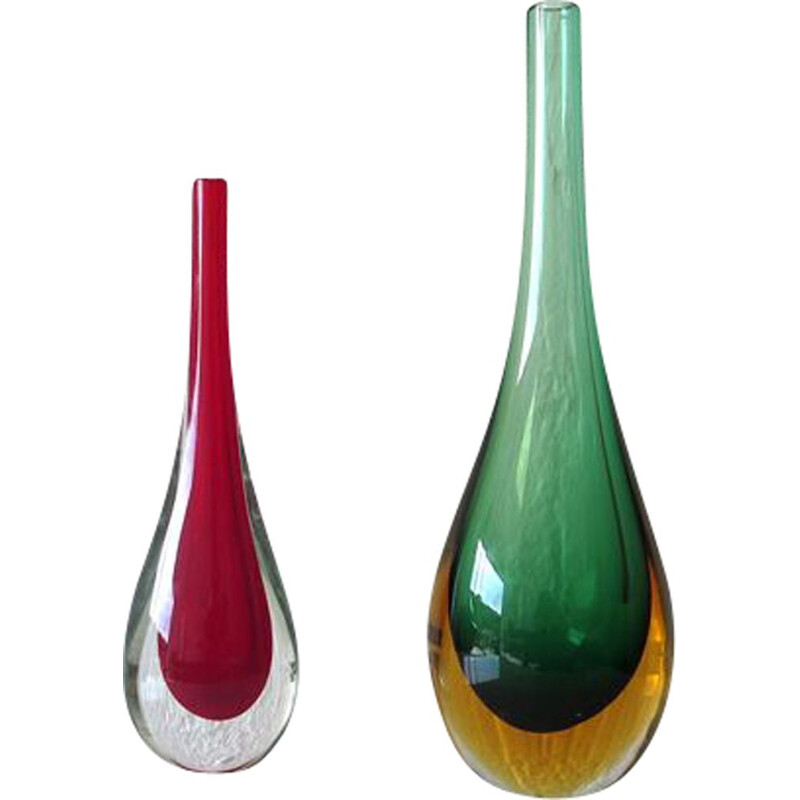 Paire de vases vintage à fleurs en verre de Murano