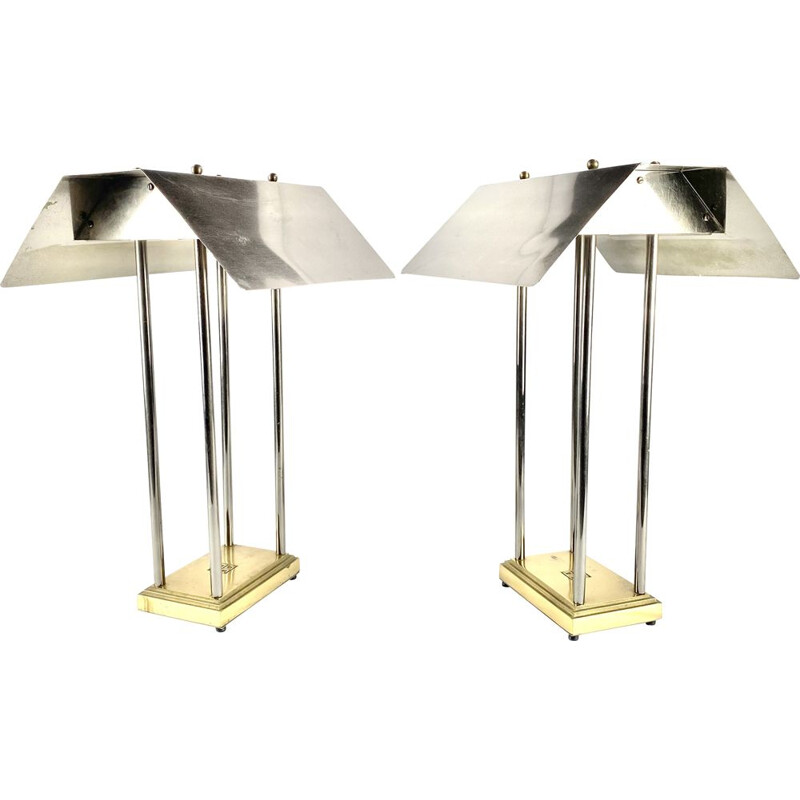 Pair of vintage Mega Watt brass lamps, Peter Ghyczy, Netherlands 1981