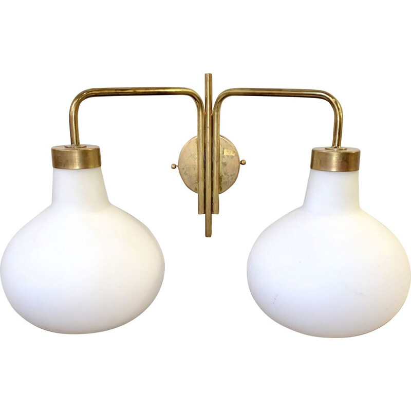 Vintage brass and opaline wall lamp