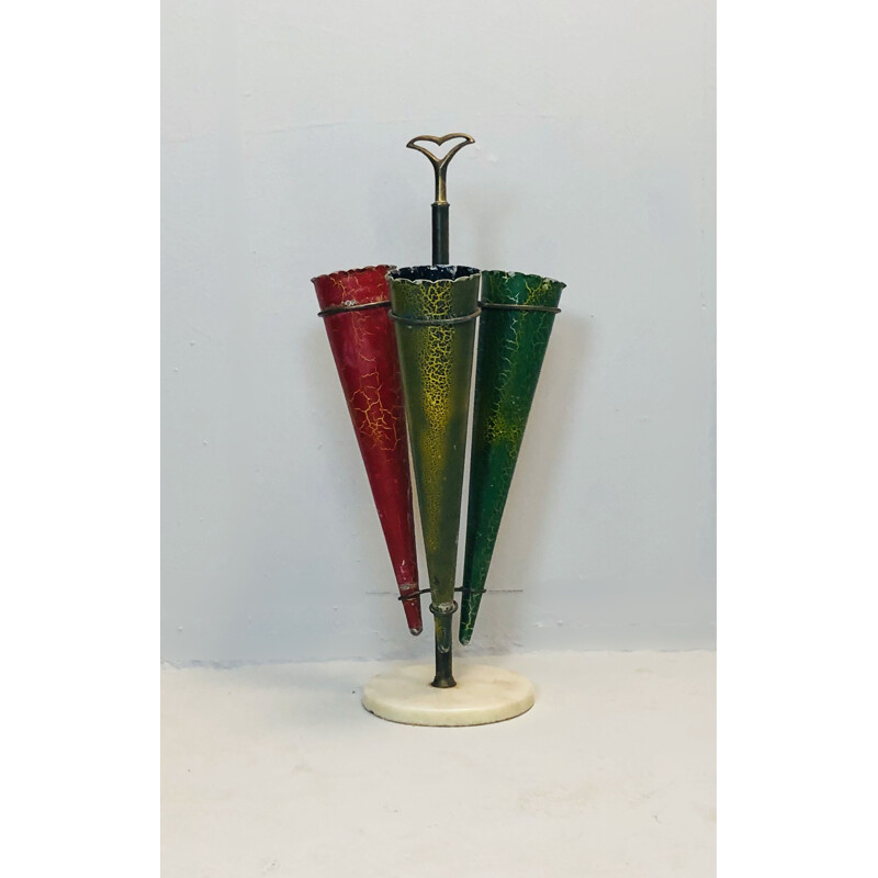 Vintage Brass and Marble Umbrella Stand, Italian 1950s