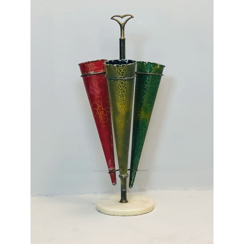 Vintage Brass and Marble Umbrella Stand, Italian 1950s
