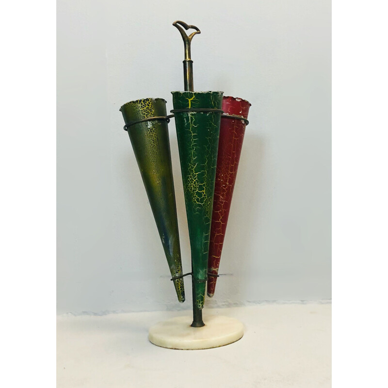 Vintage Brass and Marble Umbrella Stand, Italian 1950s