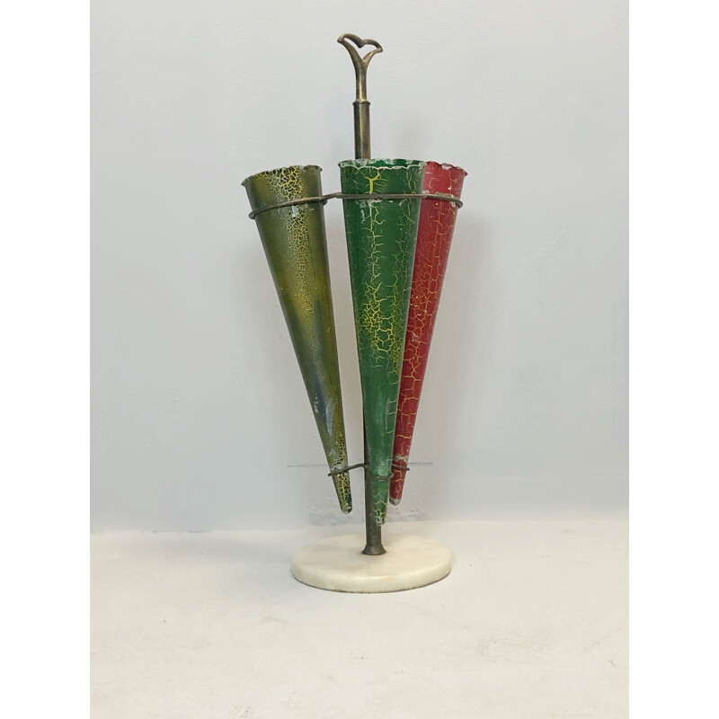 Vintage Brass and Marble Umbrella Stand, Italian 1950s