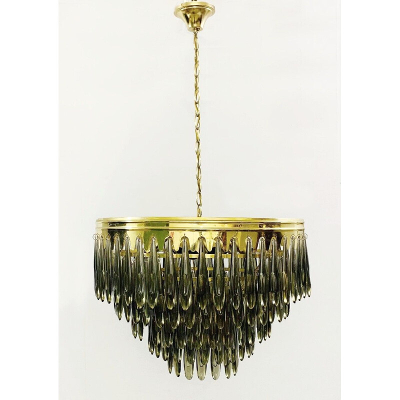 Vintage chandelier of falling Italian smoked glass