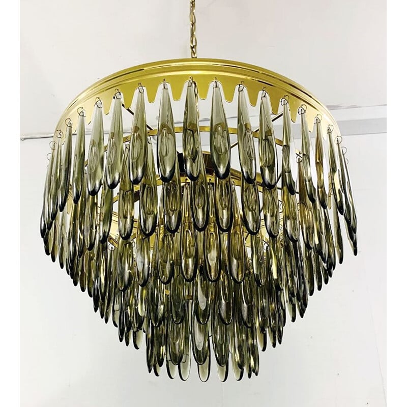 Vintage chandelier of falling Italian smoked glass