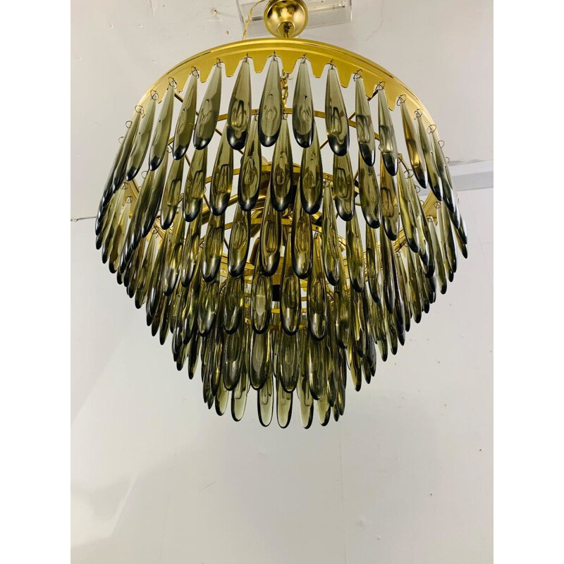 Vintage chandelier of falling Italian smoked glass