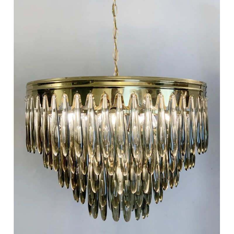 Vintage chandelier of falling Italian smoked glass