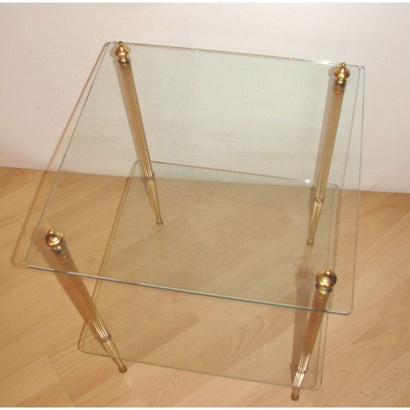 Vintage side table of glass and brass 1970s
