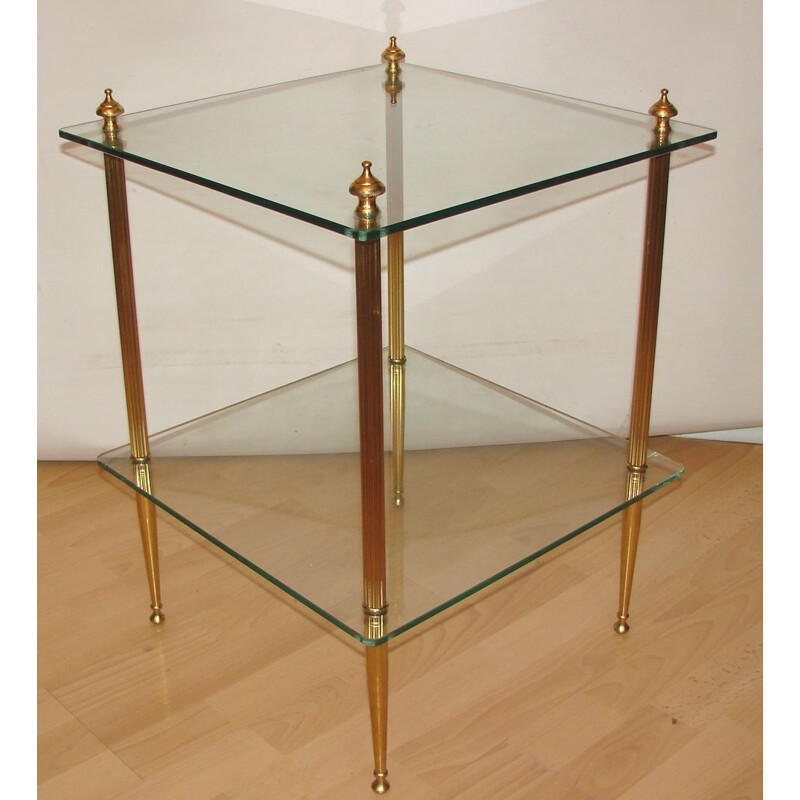 Vintage side table of glass and brass 1970s