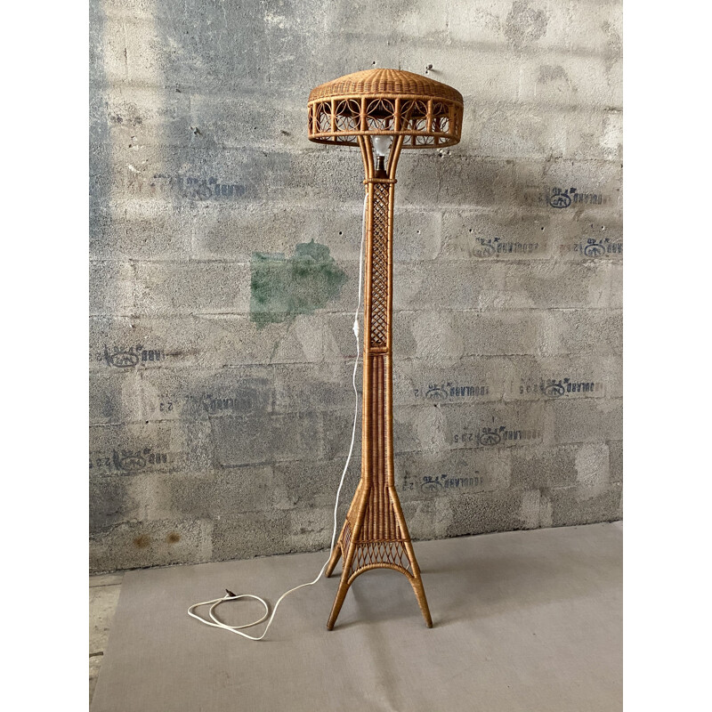 Lampadaire vintage rotin 1950