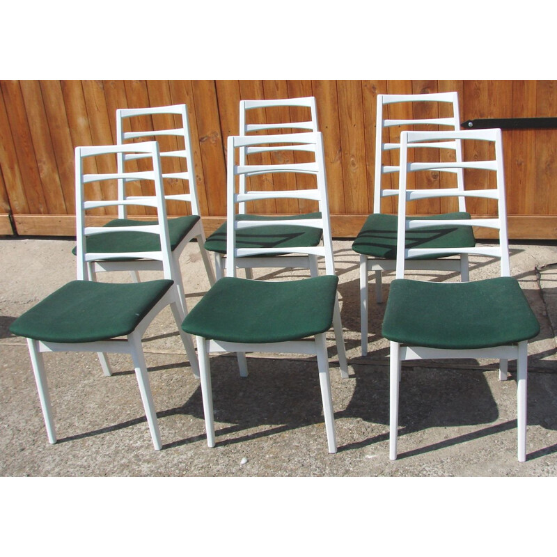 Set of 6 vintage wood and fabric chairs, 1970