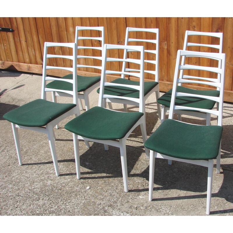 Set of 6 vintage wood and fabric chairs, 1970