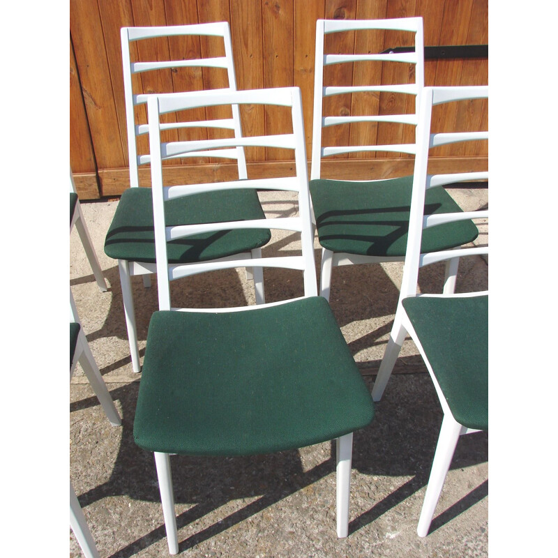 Set of 6 vintage wood and fabric chairs, 1970